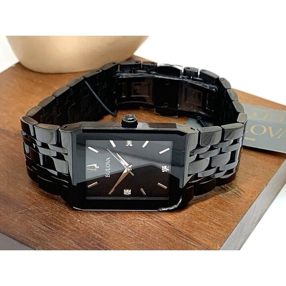 Bulova Men's Watch 98D164 Quartz Diamond Black Dial Steel Quartz CHIPPED… - Picture 8 of 14